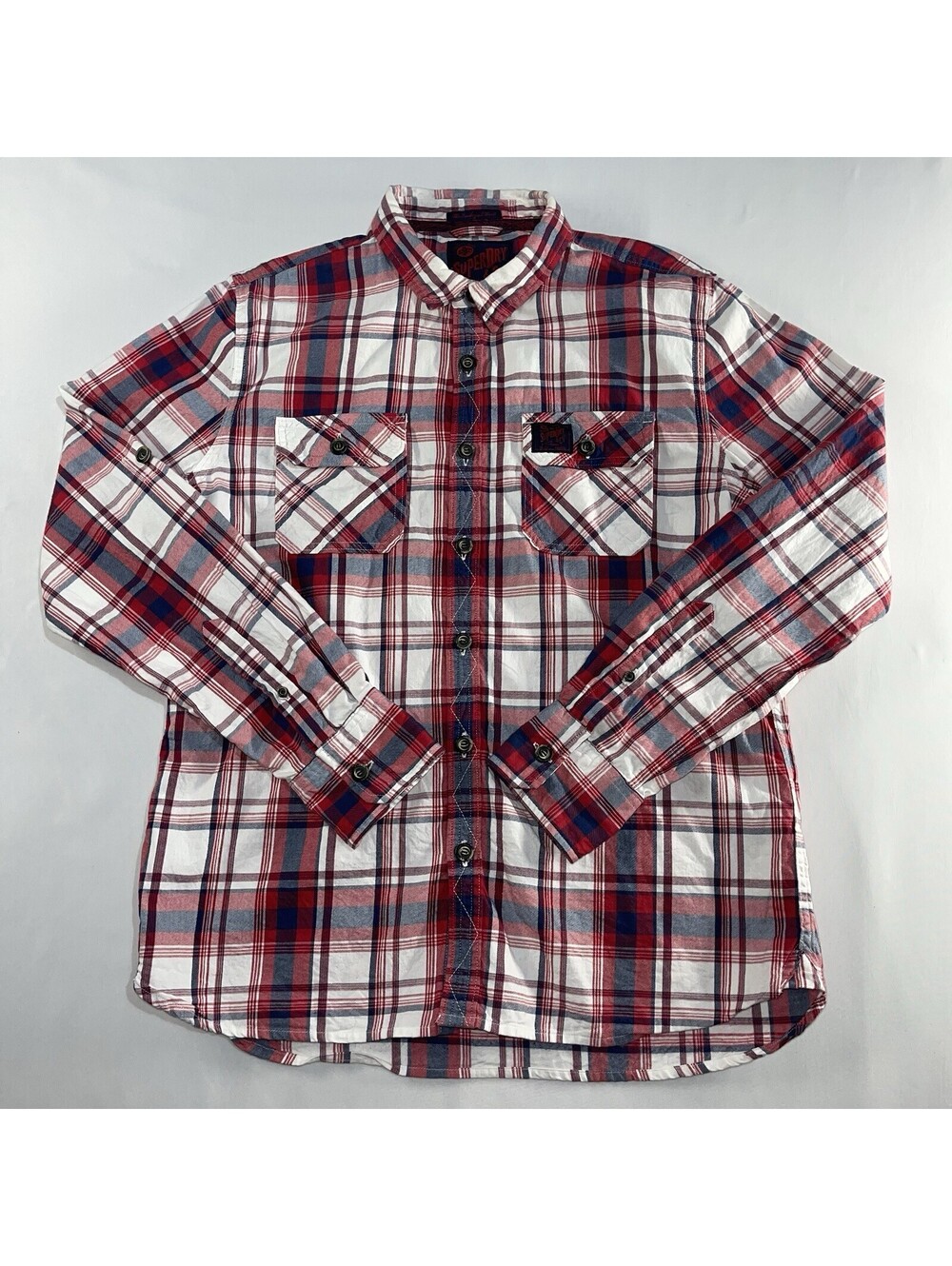 Superdry Button Down Shirt Mens XXL Red Plaid Lumberjack Twill Casual Gorpcore